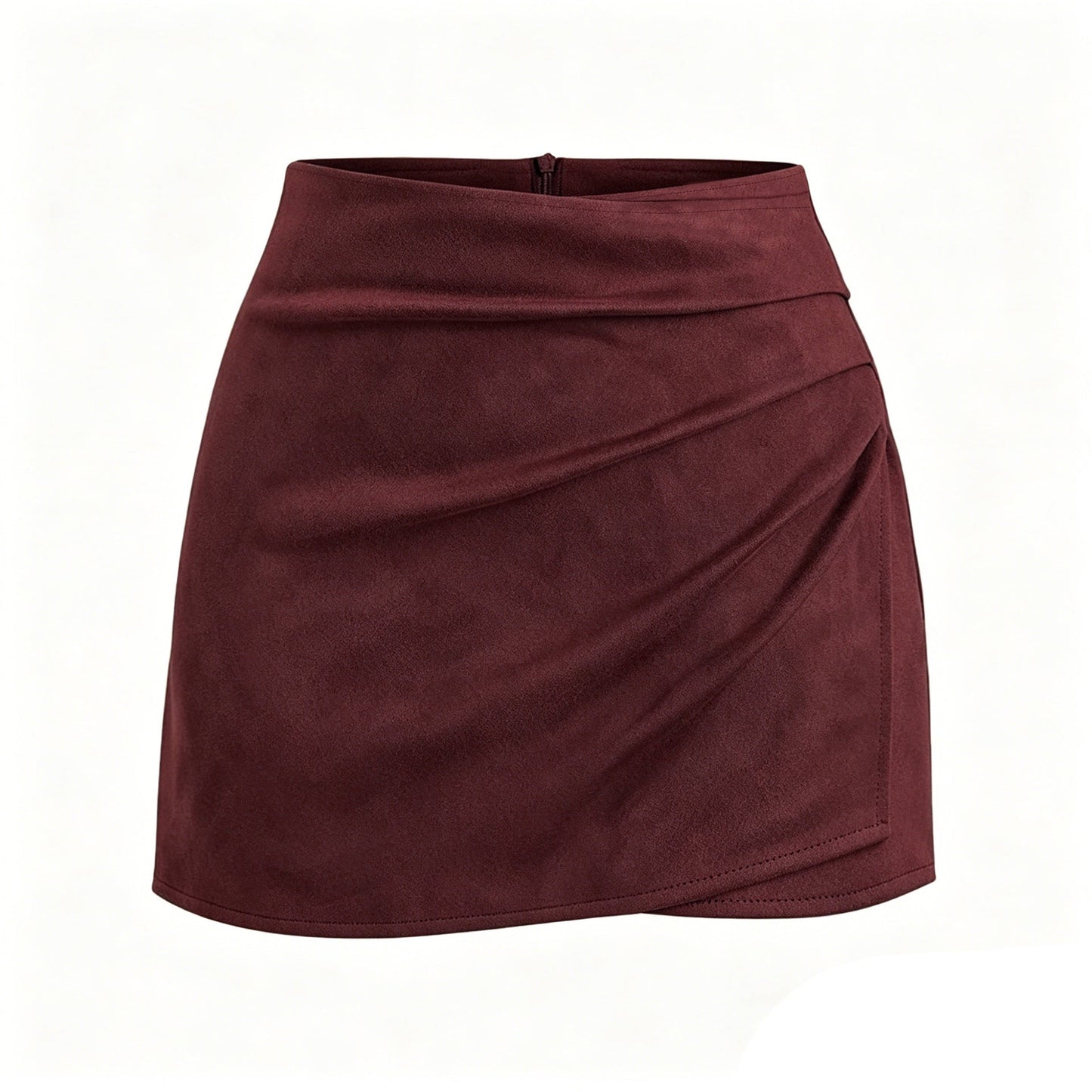Autumn Winter Women Clothing Heap Pleated Suede Pantskirt High Waist Zipper Casual Short Pantskirt Women