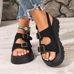 Suede Belt Buckle Platform Sandals Women Platform Wedge Plus Size Beach Slippers