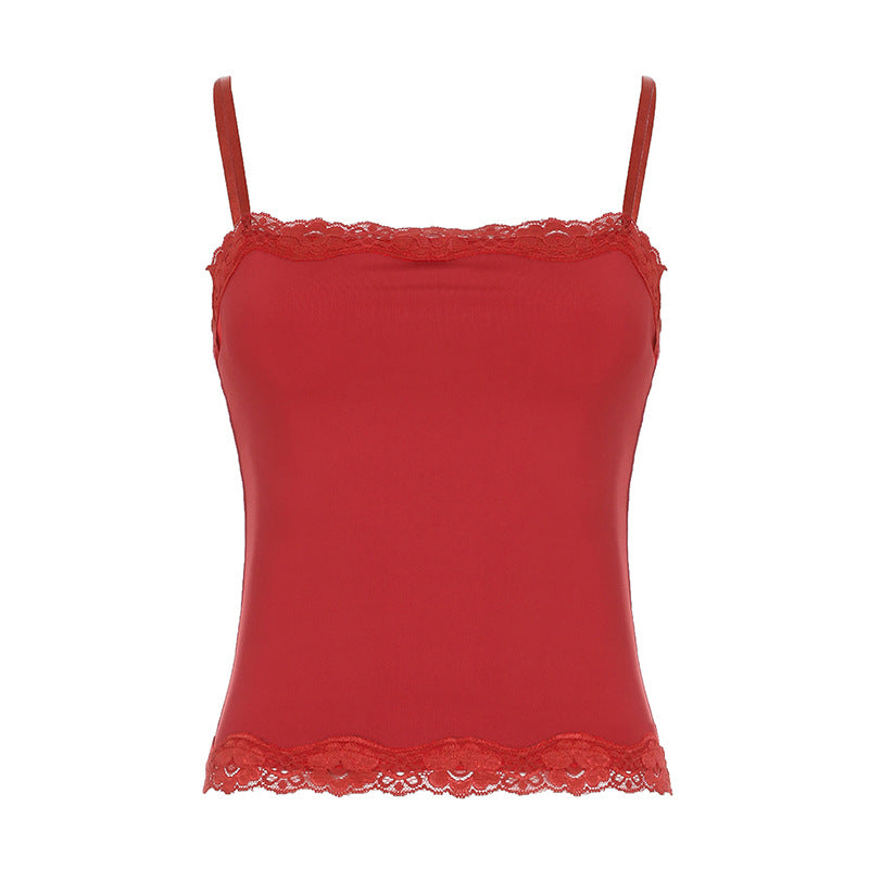 Summer Sexy Lace Spaghetti Strap Top Skinny Short Tube Top Sexy Basic All Matching Vest
