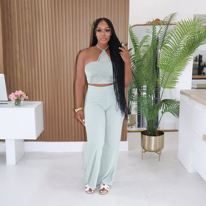 Women Clothing Two Piece Sets Pants Women Clothing Solid Color Trousers Camisole Two Piece Sets