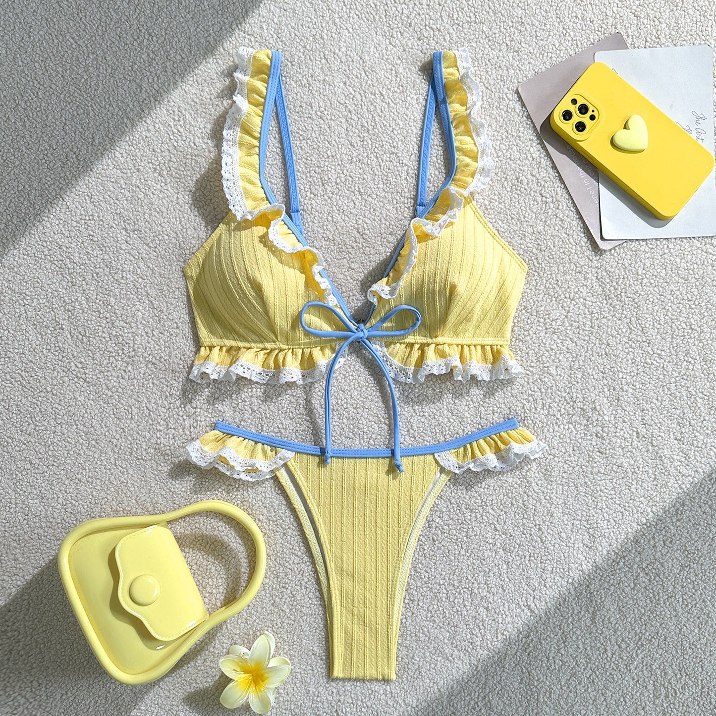 Sexy Lace Solid Color Swimsuit Women Two Piece Bikini Bikini Swimsuit