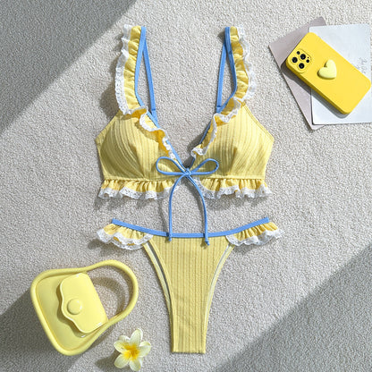 Sexy Lace Solid Color Swimsuit Women Two Piece Bikini Bikini Swimsuit