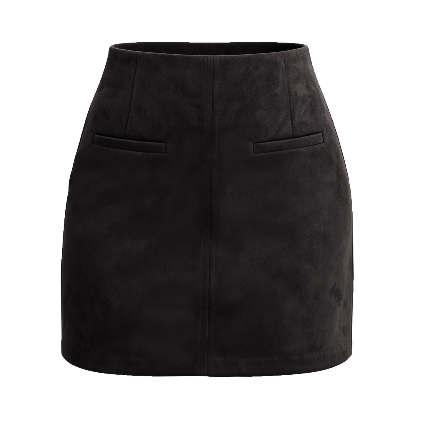 Autumn Winter Women Suede Pocket Skirt High Waist Zipper Solid Color Mini Skirt