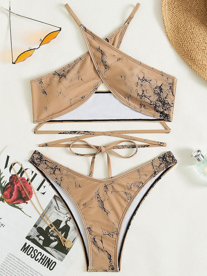 Swimwear Printed Bikini Lace-up Model Bikini Women Seperated Swimwear