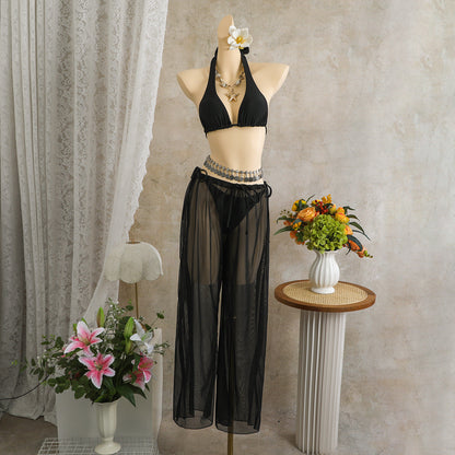 Sexy Beach Vacation Solid Color Three Piece Swimsuit Trousers Swimsuit Bikini