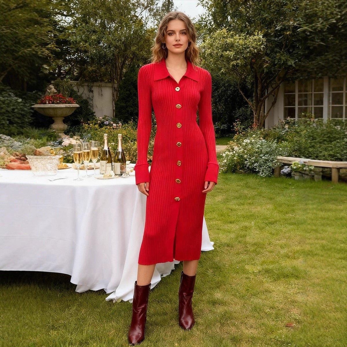 Fashionable Lady Base Knitted Dress Women Autumn Slim Fit Slimming Hip Knitwear Maxi Dress