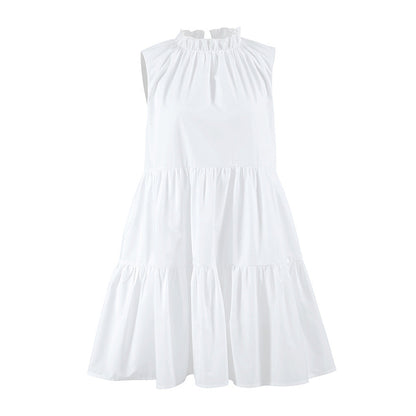 Spring Summer All Match White Elegant Dress round Neck Sexy Bow Lace up Elegant Loose Short Women Clothing