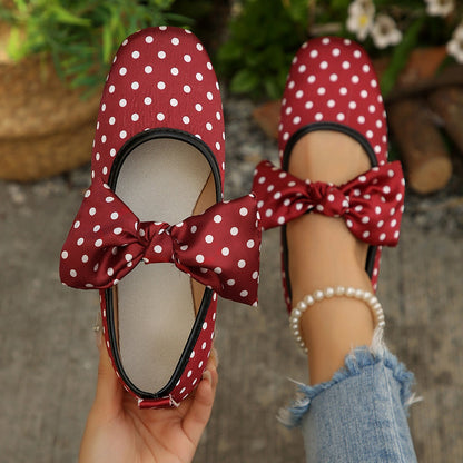 Black White Polka Dot Shallow Mouth Pumps Women Bow Mary Jane Ballet Breathable Boat Shoes