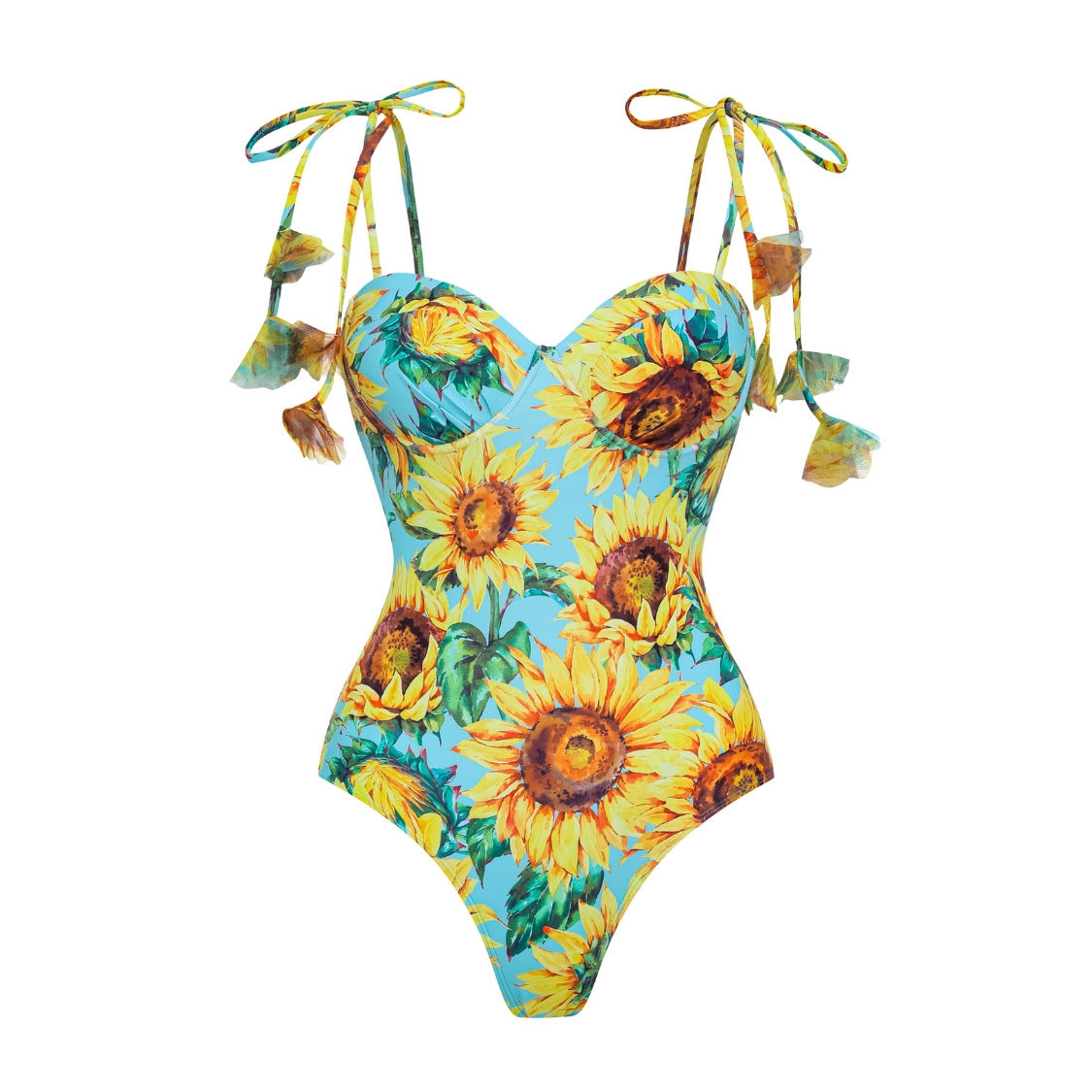Swimsuit Sunflower Print Lace up Hard Bag One Piece Swimsuit Set Women