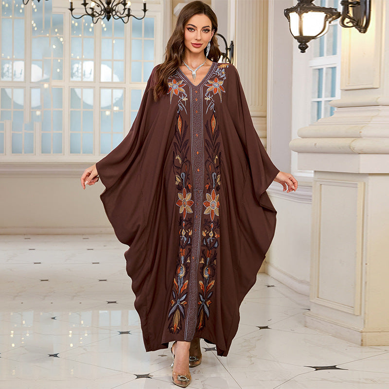 Embroidery Vacation Loose Maxi Dress Beach Jacket Dress Bikini Cover up Blouse