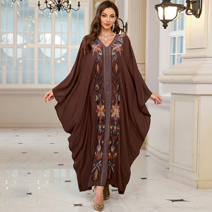 Embroidery Vacation Loose Maxi Dress Beach Jacket Dress Bikini Cover up Blouse