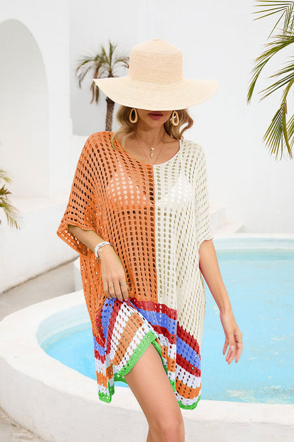 Summer Women Patchwork Cutout out Beach Dress Loose Beach Cover Up Women