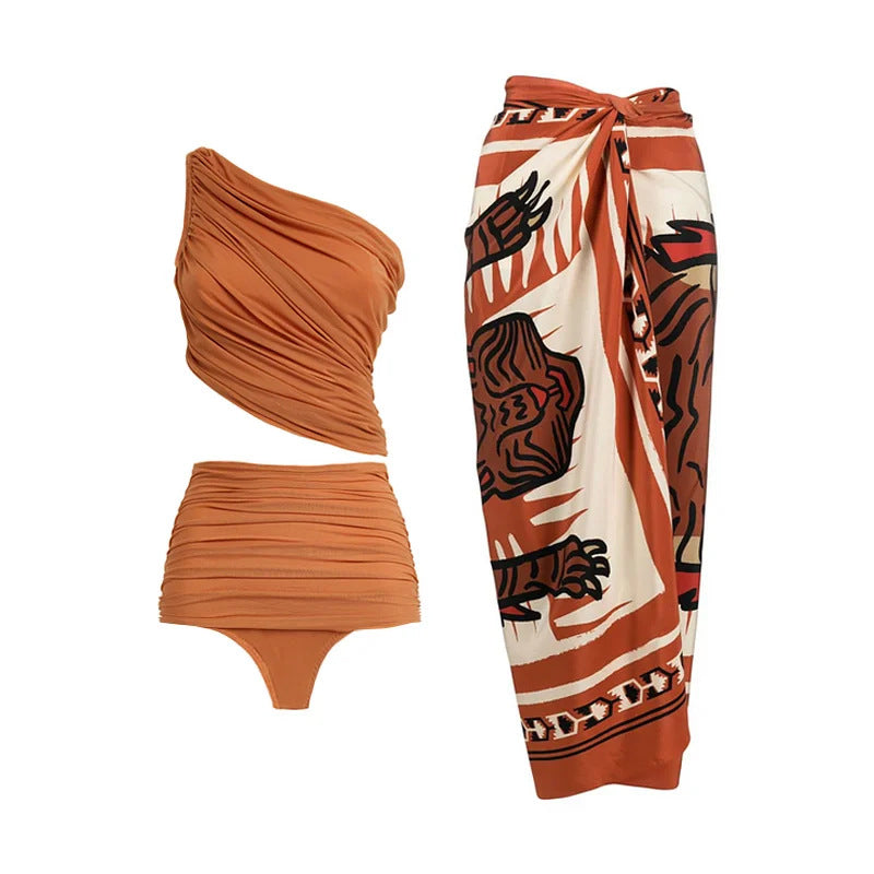Slant Shoulder Slimming High End Vacation Beach Swimsuit Women