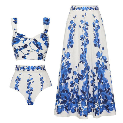 Printed High Grade High Waist Split Swimsuit Women Set Dress Bikini