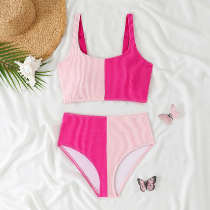 Swimwear Women Split Solid Color Sexy High Waist Bikini Swimsuit
