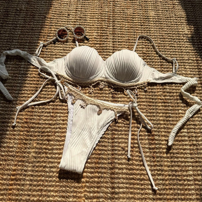 Solid Color Shell Petal Hard Bag Sexy Split Swimwear Swimsuit Bikini