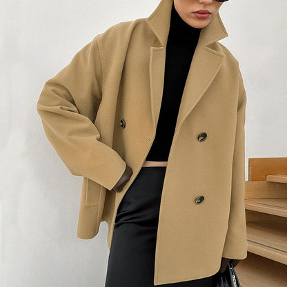 Autumn Winter Woolen Coat Collar Loose Thick Coat Office All Matching Women Wear
