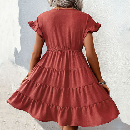 Summer Women Stomach Blanket Raglan Sleeve Solid Color Dress