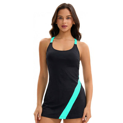 Split Two Piece Sets Swimsuit Skirt Boxer Color Matching Tight Conservative Swimwear