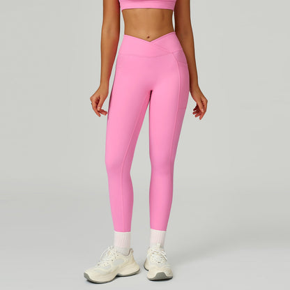 Nude Feel High Waist Yoga Pants Cross Waist Fitness Yoga Pants Women Outdoor Sports Running Tights