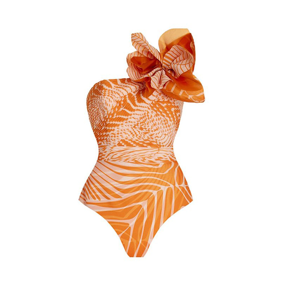 Shoulder Floral One Piece Swimsuit Women Beach Vacation Swimsuit Bikini