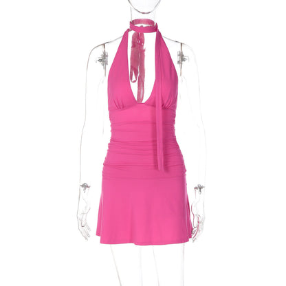 Arrival Sexy Deep V Plunge Hollow Out Cutout Backless Waist Tight Solid Color Sheath Halter Sexy Dress Women