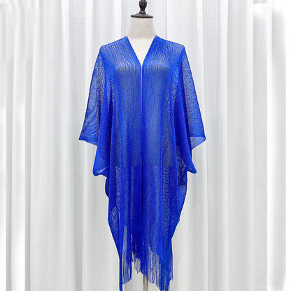 Beach Solid Color Sun Proof Tassel Knitting Beach Cover Up Sweater Shawl Cardigan