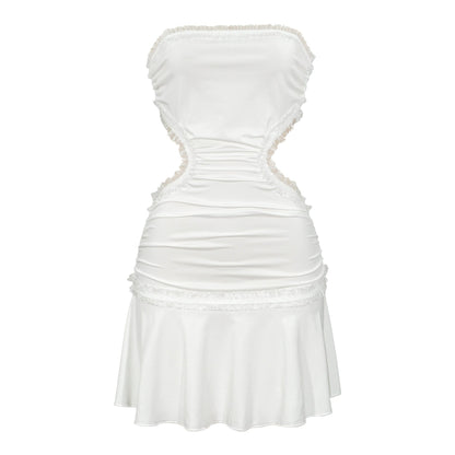 Backless Dress Sexy Trend Lace Splicing Sling Cropped Outfit Short Dress