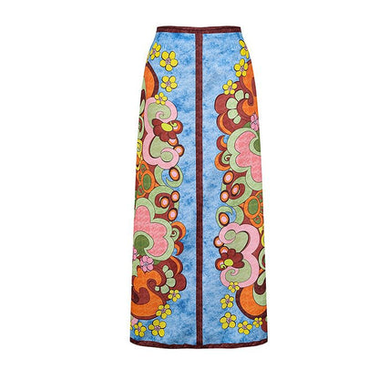 Printed Belt Slimming One Piece Swimsuit Women Two Piece Sets Dress