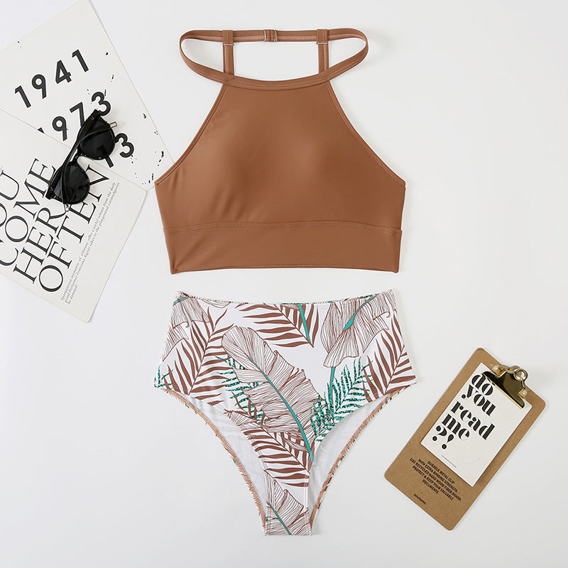 Sexy Women Split High Waist Pockets Bikini Bikini Printing Multicolor Swimsuit