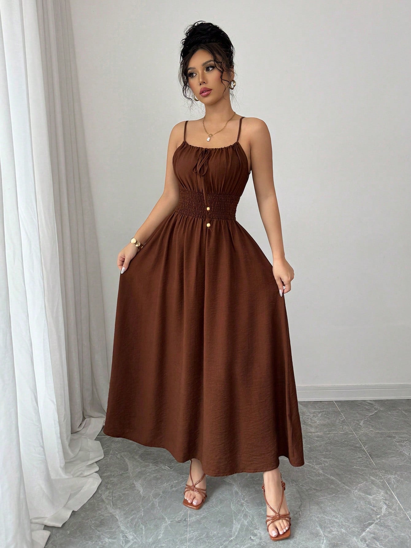 Design Tube Top Sleeveless Pleated Waist Solid Color Suspender Women Dress