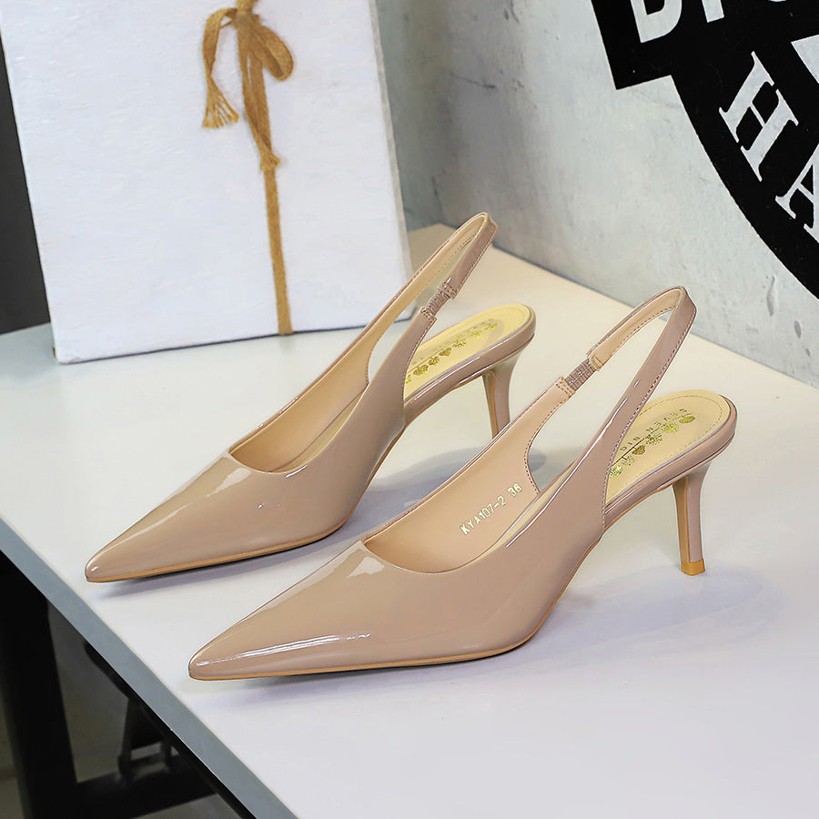 Pointed Toe Shallow Mouth Stiletto Heel Adult Lady like Woman Elegant Sexy Closed Toe High Heel Sandals Back Empty Back Strap