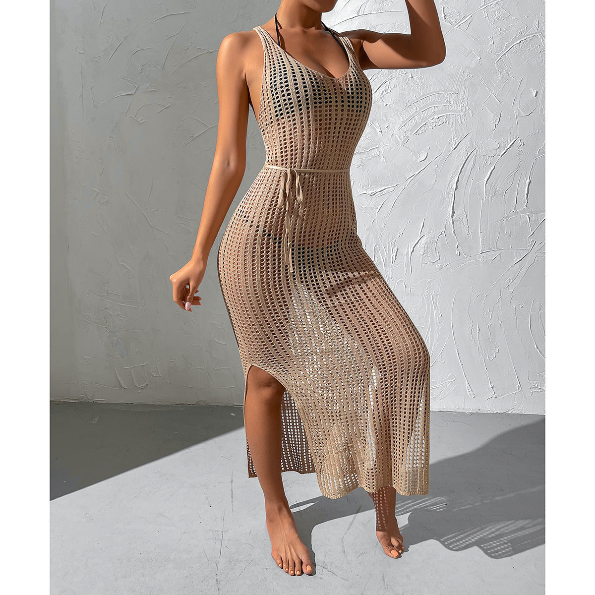 Vacation Beach Blouse Hollow Out Cutout Backless Knitted Dress Women