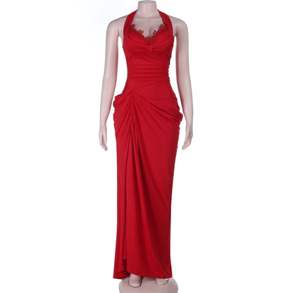 Sexy Suspenders Halter Split Sexy Backless Women Dress