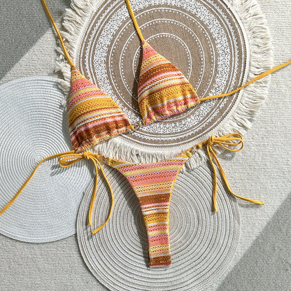Striped Contrast Color Beach Vacation Split Swimsuit Sexy Bikini