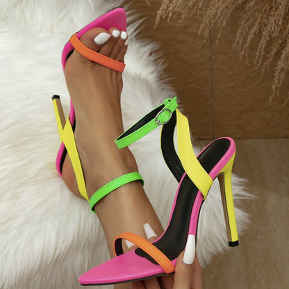 Super High Heel Color Block Pointed Peep Toe Sandals