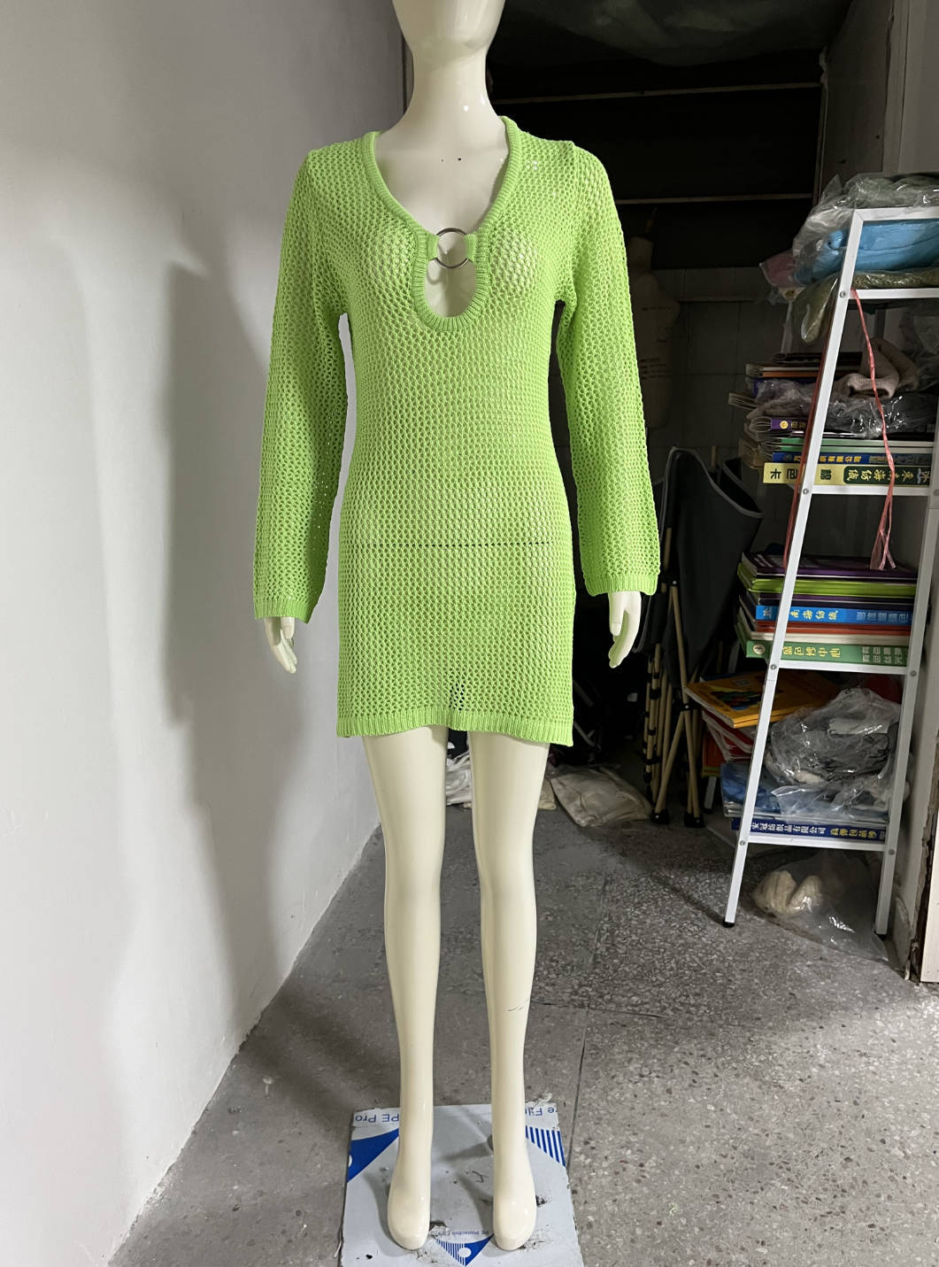 Sexy Ring Long Sleeve Hollow Out Cutout Beach Dress Spring Summer Seaside Dress Women