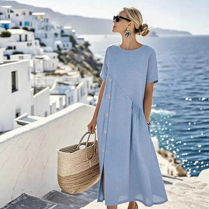 Casual Fastener Decoration Fold Pocket Mid Length Dress