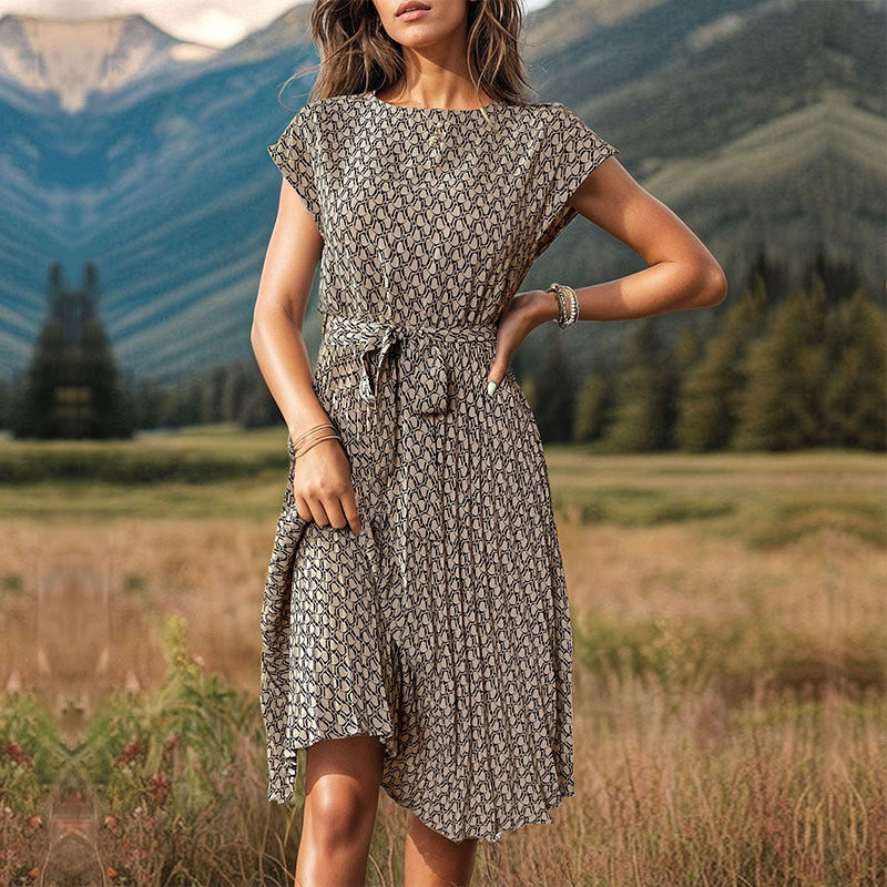 Summer Women Printed Pleated Dress