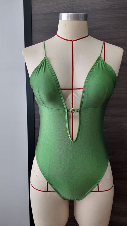 Solid Color Sexy Lace up One Piece Swimsuit Women Nylon Light Diamond Swimsuit