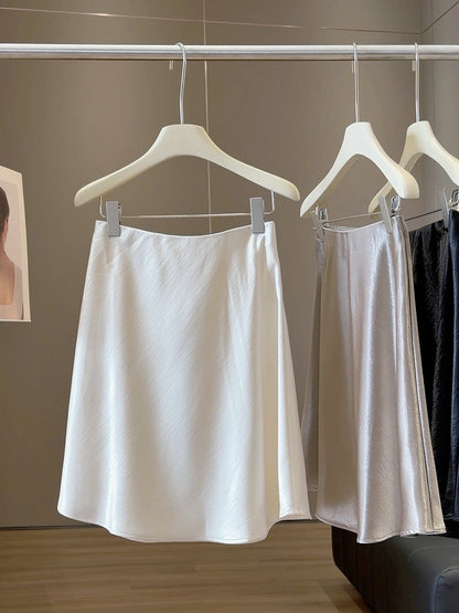 Graceful Satin Acetate Skirt Women Summer High Waist Slimming A line Simple Drape Fashionable Skirt