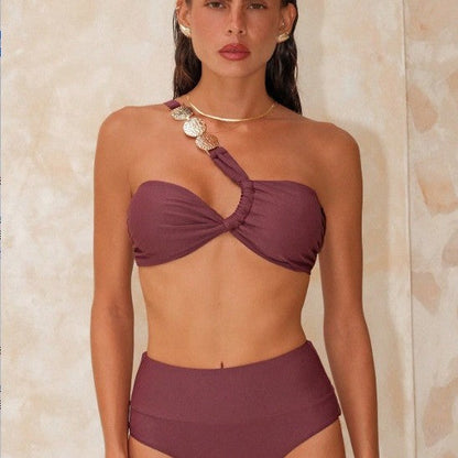 Summer Women Twisted Design One Shoulder Thin Strap Sexy Seaside Beach Bikini Swimsuit