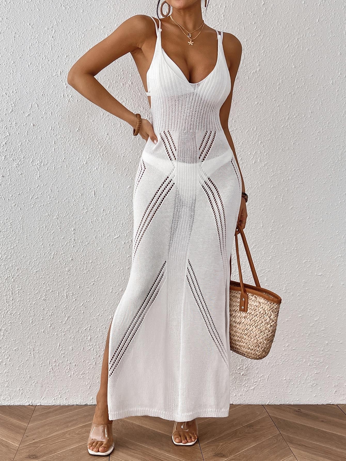 Women Vacation Beach Dress Long Dress Women Clothing Strap Strap Split Dress Slim Fit Suspender Dress