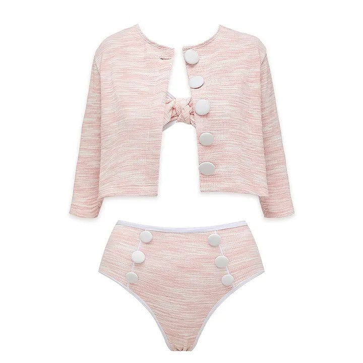 Bikini Pink Sweet Chanel High Waist Split Swimsuit Women