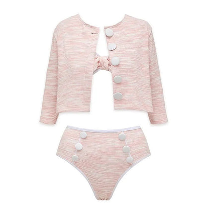 Bikini Pink Sweet Chanel High Waist Split Swimsuit Women