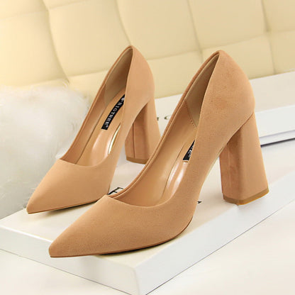 Simple Thick Heel High Heel Suede Shallow Mouth Pointed Toe Business Office Skinny Women Shoes High Heels Pumps