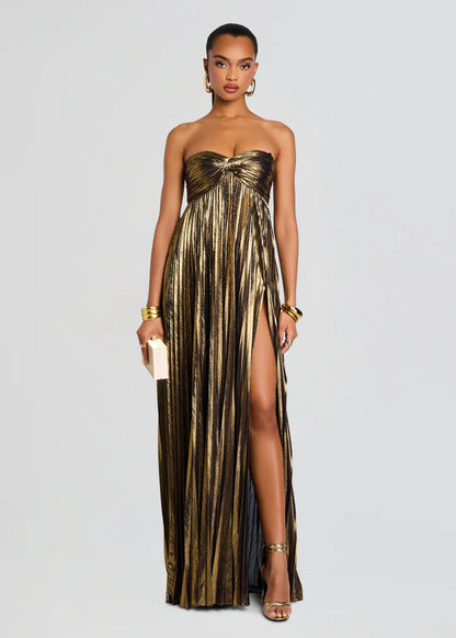 Summer Chest Wrapped Dress Stylish Texture Sexy Slit Women Evening Dresses