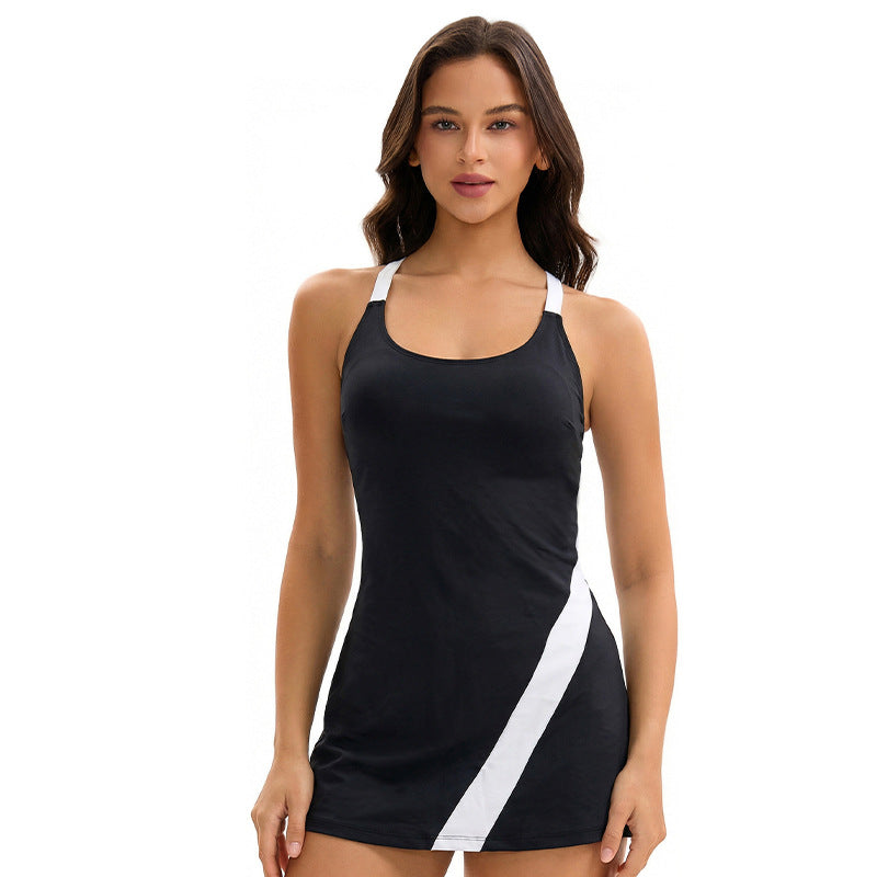 Split Two Piece Sets Swimsuit Skirt Boxer Color Matching Tight Conservative Swimwear