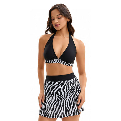 Women Bikini Split Skirt High Waist Conservative Sexy Swimsuit