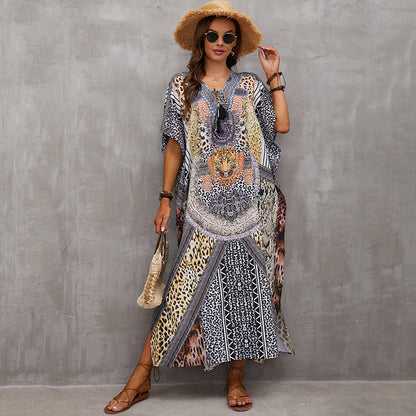 Rope Positioning Maxi Dress Loose Robe Seaside Vacation Beach Dress Bikini Swimsuit Blouse Women